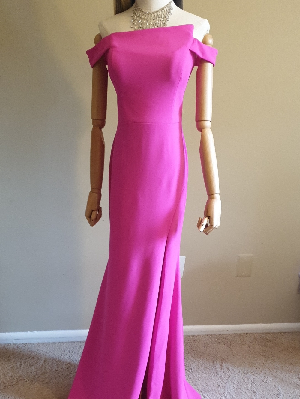 Off-The-Shoulder Scuba Crepe Trumpet Gown